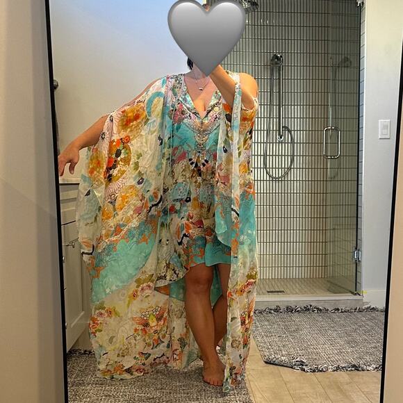 ❌SOLD❌ $849 Camilla 100% silk Retro’s Rainbow Long Sheer Overlay Dress coverup - Picture 14 of 16